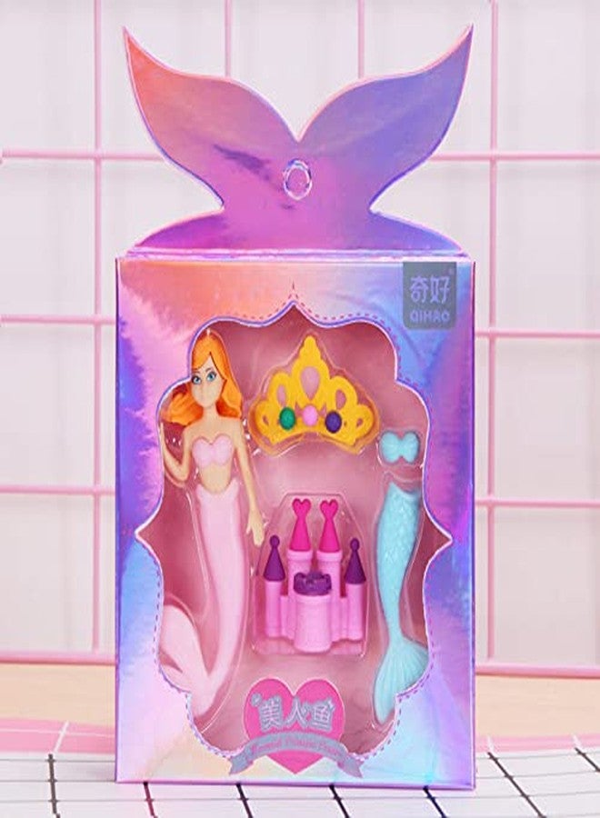 NGEL Mermaid Princess Erasers Set, School Educational Stationary Set for Kids, Cute Pencil Eraser Set - Image 1